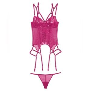 Adore Me Lace Veronique Bustier Set Pink 1X